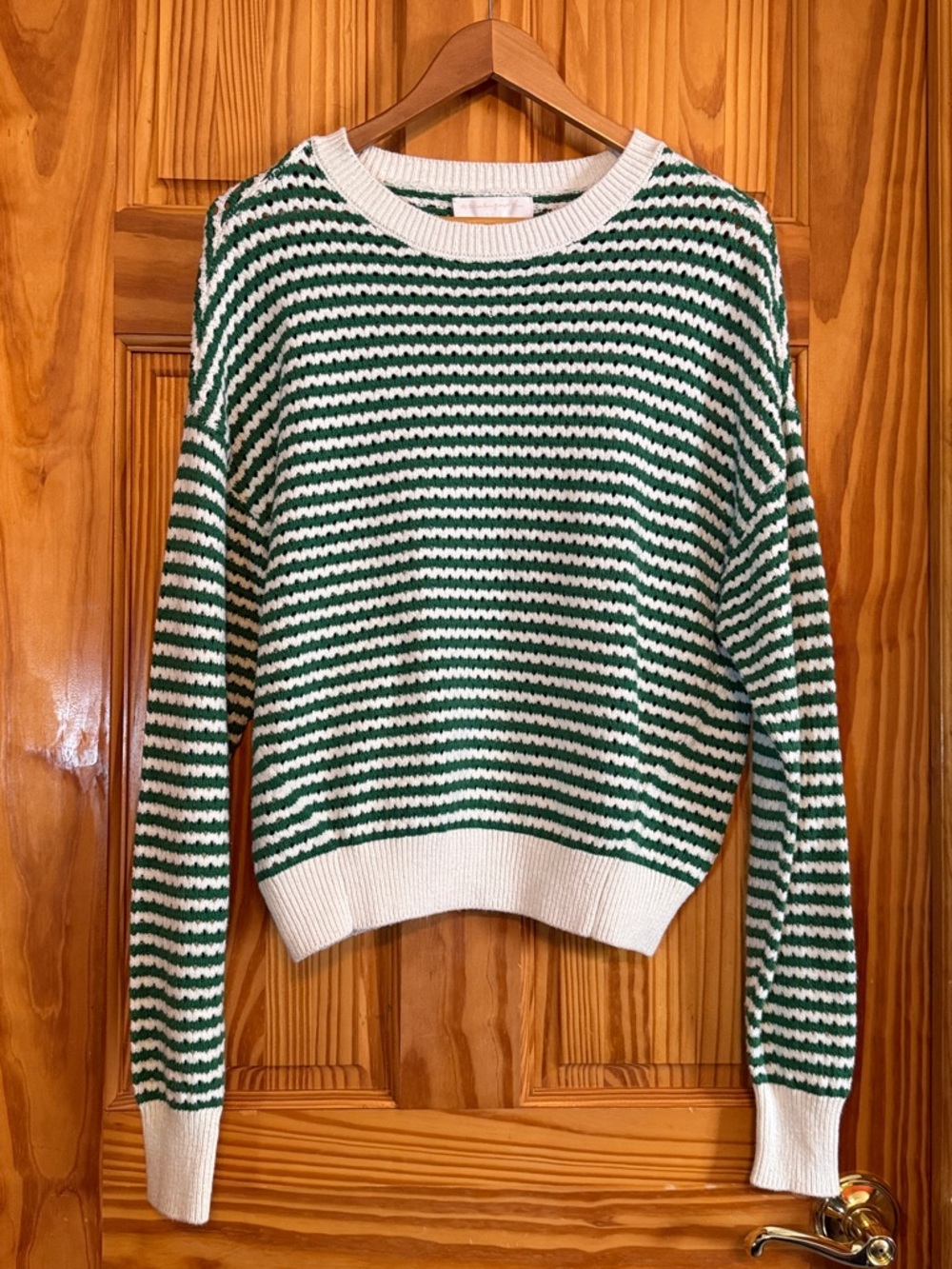 Spiritual Gangster Green and White Striped Crewneck Sweater